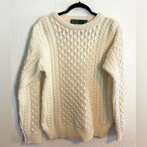 Vintage Blarney Woolen Mills Irish Fisherman 100% Wool Cable Knit Sweater small